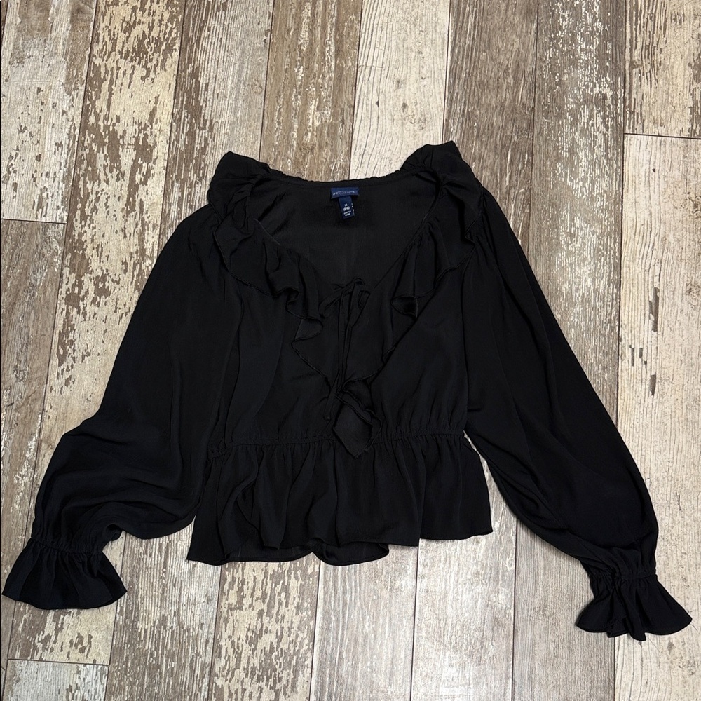 Elegant Black Ruffled Women's Blouse
